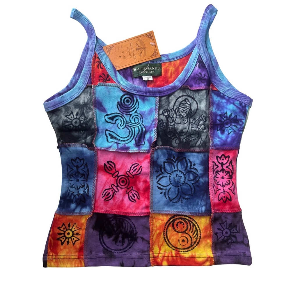 Kathmandu Patchwork Tie-Dye Handmade Painted Cotton Tank Top - Picture 2 of 8